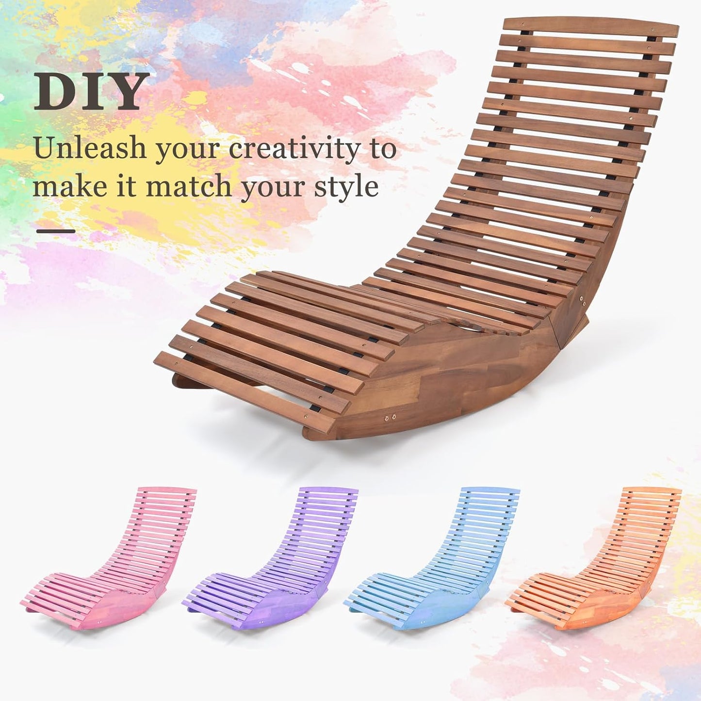 Tangkula Outdoor Acacia Wood Rocking Chair Set of 2