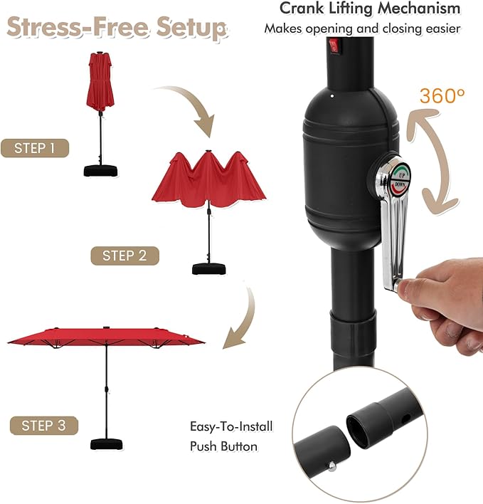 Double-Sided Patio Umbrella with Solar LED Lights