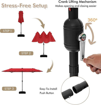 Double-Sided Patio Umbrella with Solar LED Lights