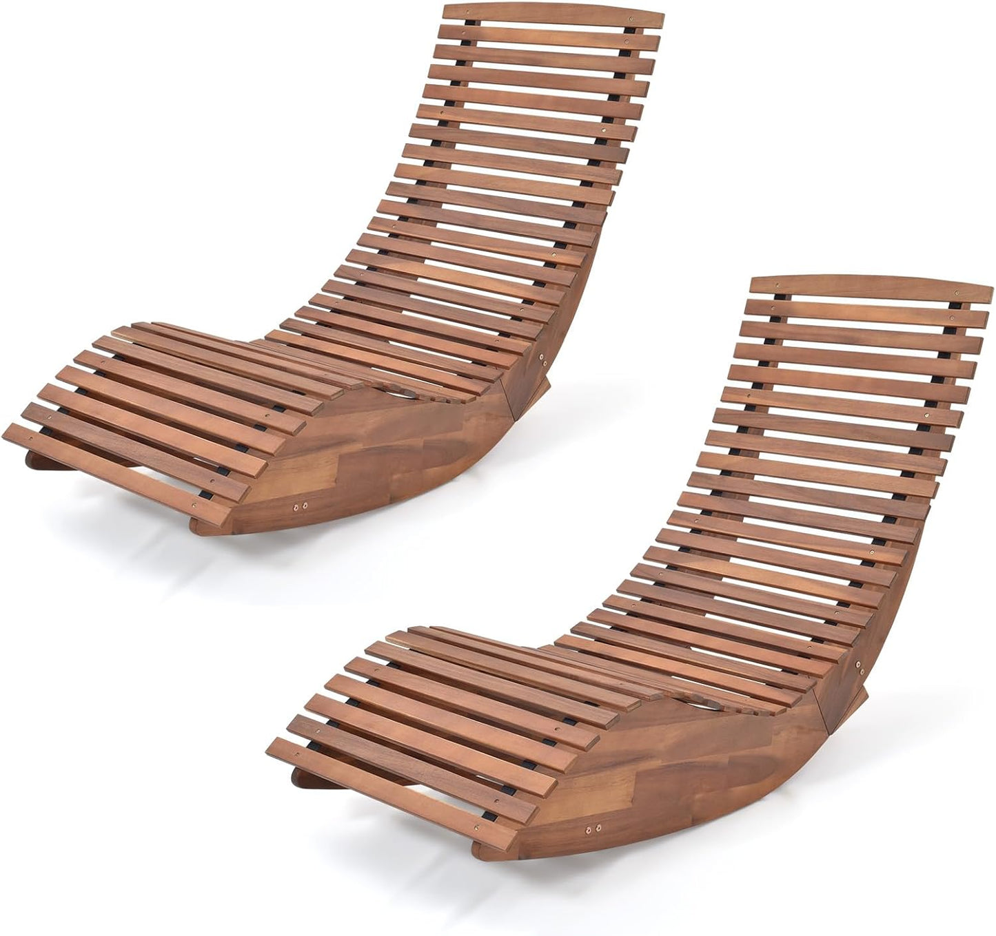 Tangkula Outdoor Acacia Wood Rocking Chair Set of 2