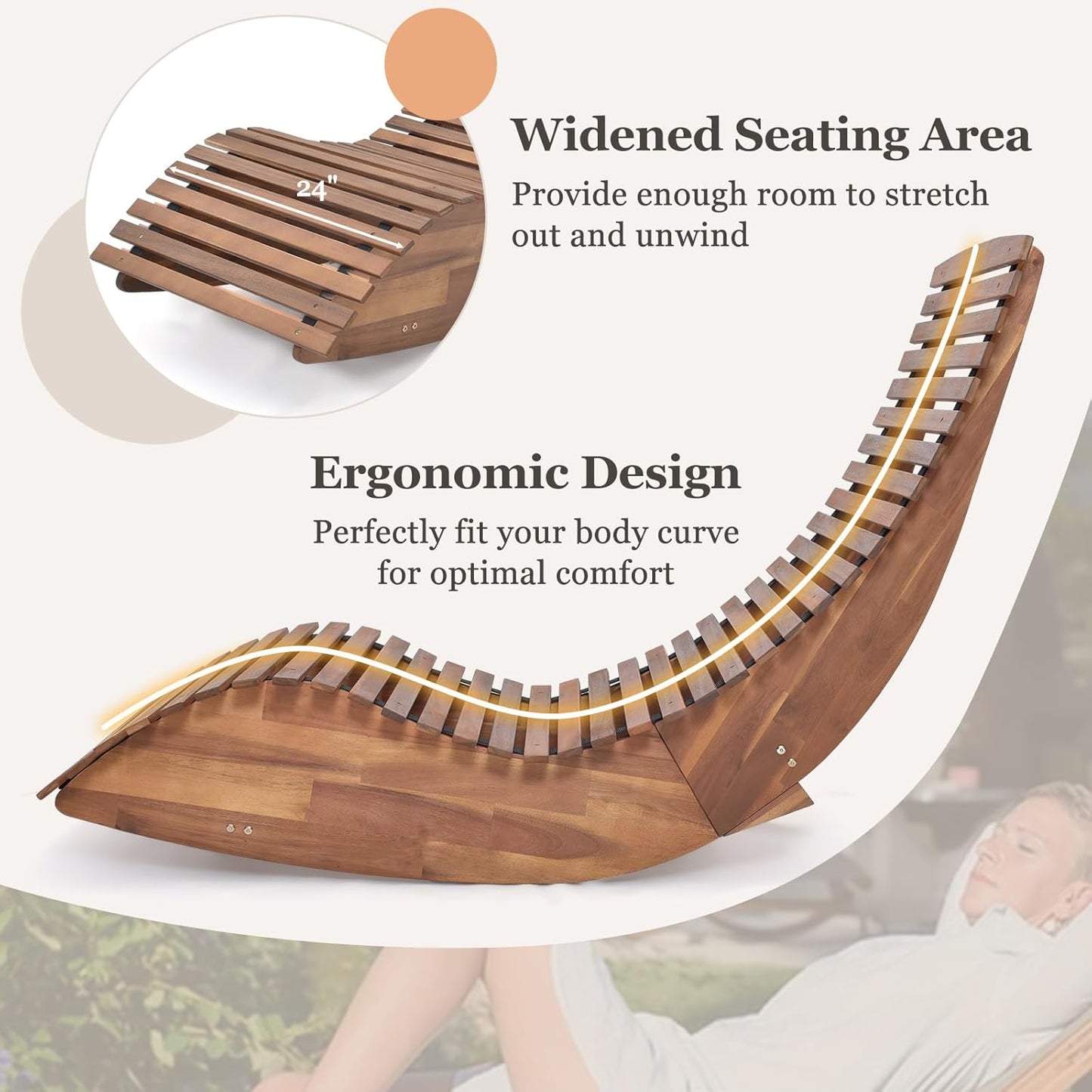 Tangkula Outdoor Acacia Wood Rocking Chair Set of 2