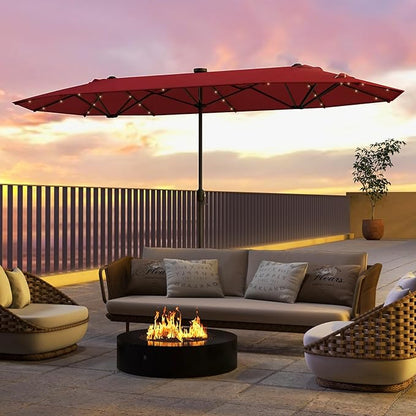 Double-Sided Patio Umbrella with Solar LED Lights