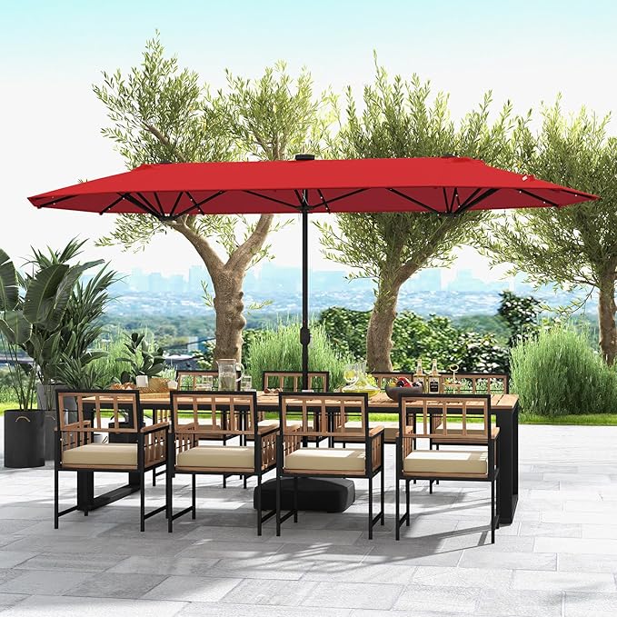 Double-Sided Patio Umbrella with Solar LED Lights