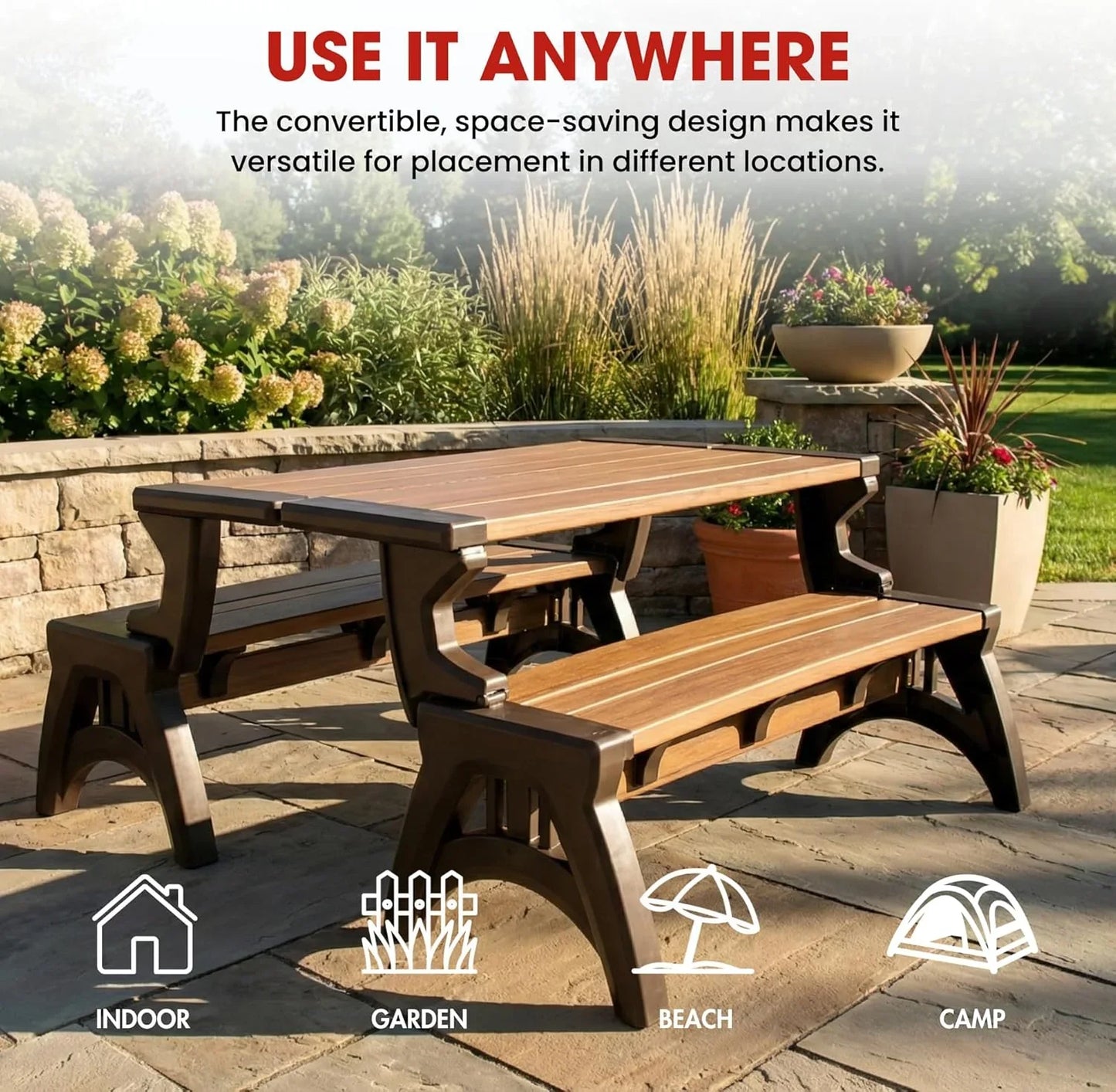 2-in-1 Outdoor Bench That Converts Into a Table | 1+1 FREE