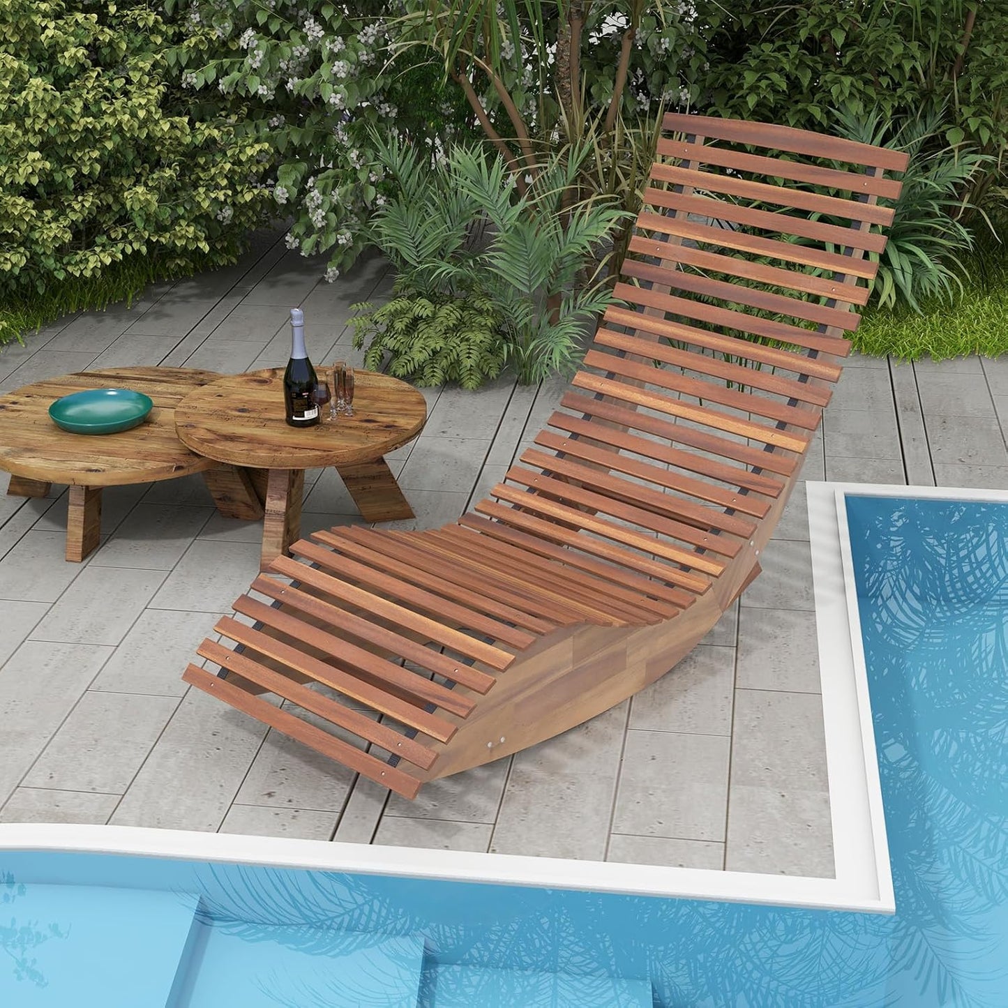 Tangkula Outdoor Acacia Wood Rocking Chair Set of 2