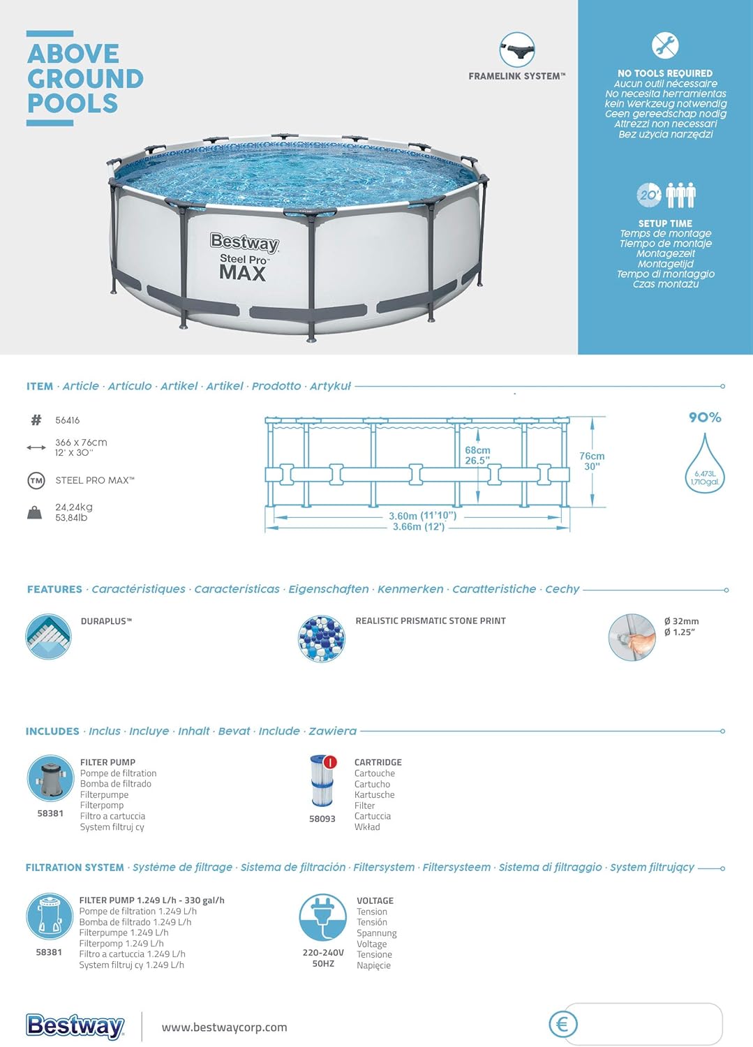 Bestway Steel Pro MAX Above Ground Pool Set with Filter Pump