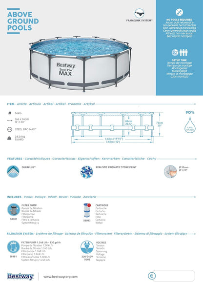 Bestway Steel Pro MAX Above Ground Pool Set with Filter Pump