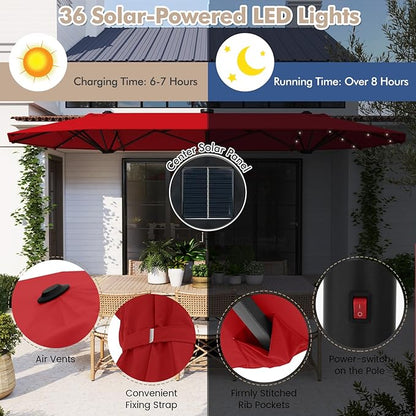 Double-Sided Patio Umbrella with Solar LED Lights