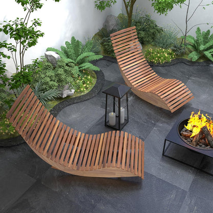 Tangkula Outdoor Acacia Wood Rocking Chair Set of 2