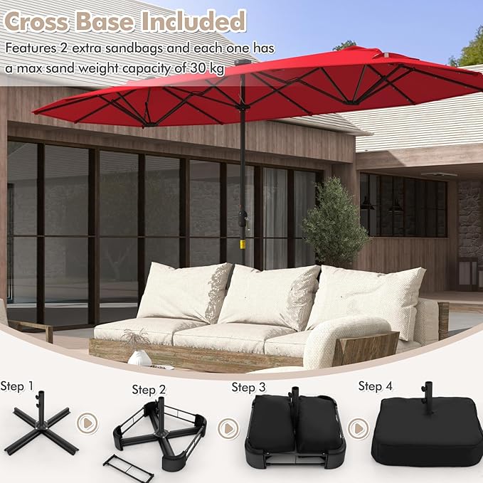 Double-Sided Patio Umbrella with Solar LED Lights