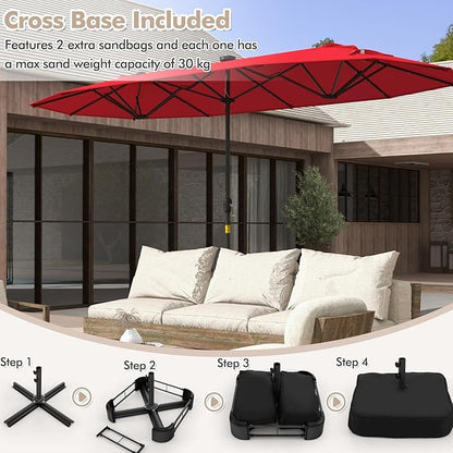 Double-Sided Patio Umbrella with Solar LED Lights