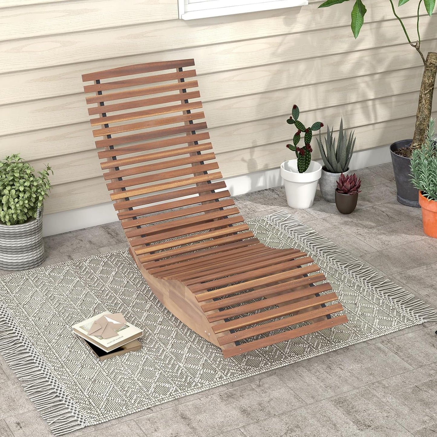 Tangkula Outdoor Acacia Wood Rocking Chair Set of 2